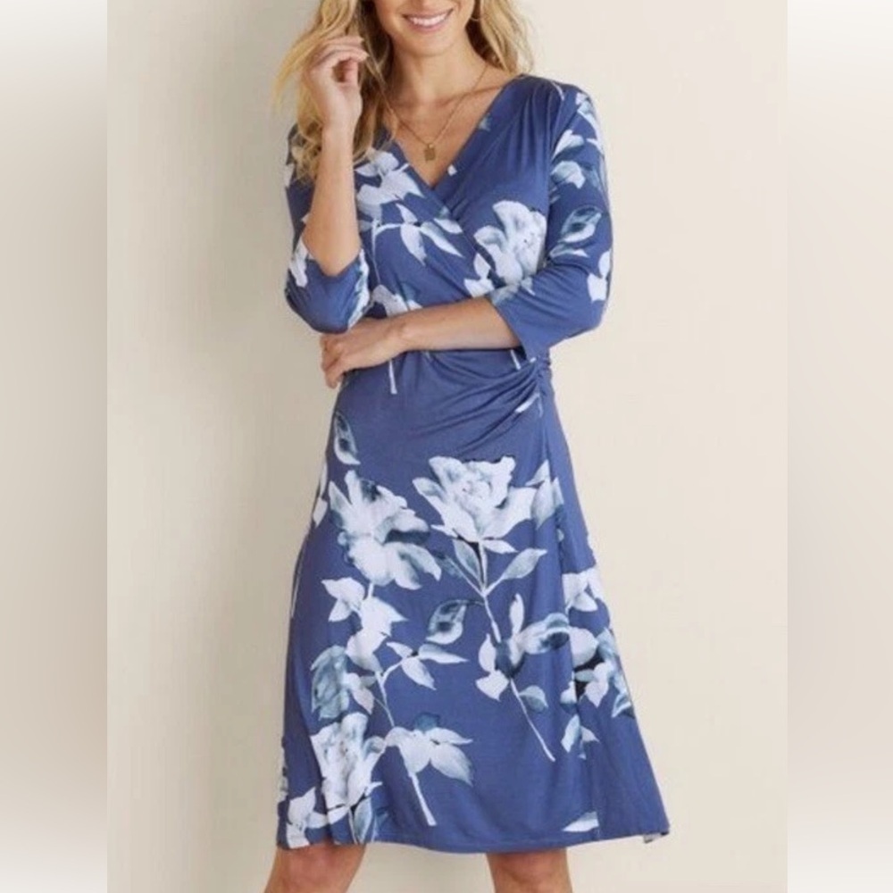 NWT Soft Surroundings Hyannis True Navy Floral Dress Size 1X Soft & Stretchy